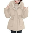 thumbnail image 2 of YUNAFFT Thermal Waist Belted Hooded Parka with Faux Fur Trim Cozy Winter Jacket for Women, 2 of 8