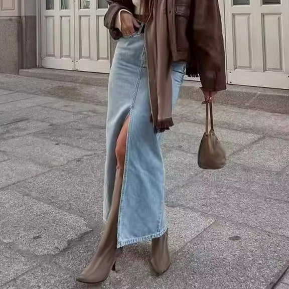 Women's Long Denim Maxi Skirts High Waisted Hem Western Split Jean Skirt Streetwear Drawstring Skirt Stretchy Skirt Bathing Suit Skirt Bottoms for Women Pleated Skirts for Women plus Size Lace Skirt