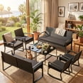 thumbnail image 4 of 8-Piece All-Weather Wicker Patio Furniture Set, Outdoor Conversation Set with 2 Loveseats, 4 Rocking Chairs, 2 Glass Coffee Tables, Black, 4 of 6