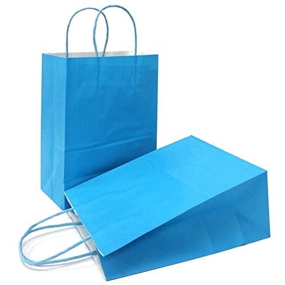 AZOWA Medium Gift Bags Light Blue Kraft Paper Bags with Handles Set of 25 (8.7 x 4.3 x 10.6 in, Blue)