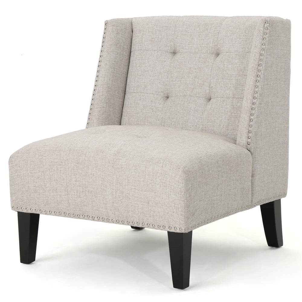 Tufted Wingback Fabric Slipper Chair in Beige