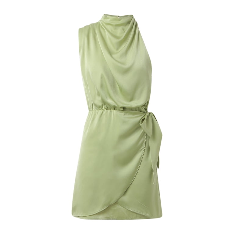TIANZEN Spring Women's Short Formal Satin Dress Summer Sleeveless Lace Up  Dress Womens Casual Dresses Skater Dress for Women Dress for Women Small -  Walmart.com