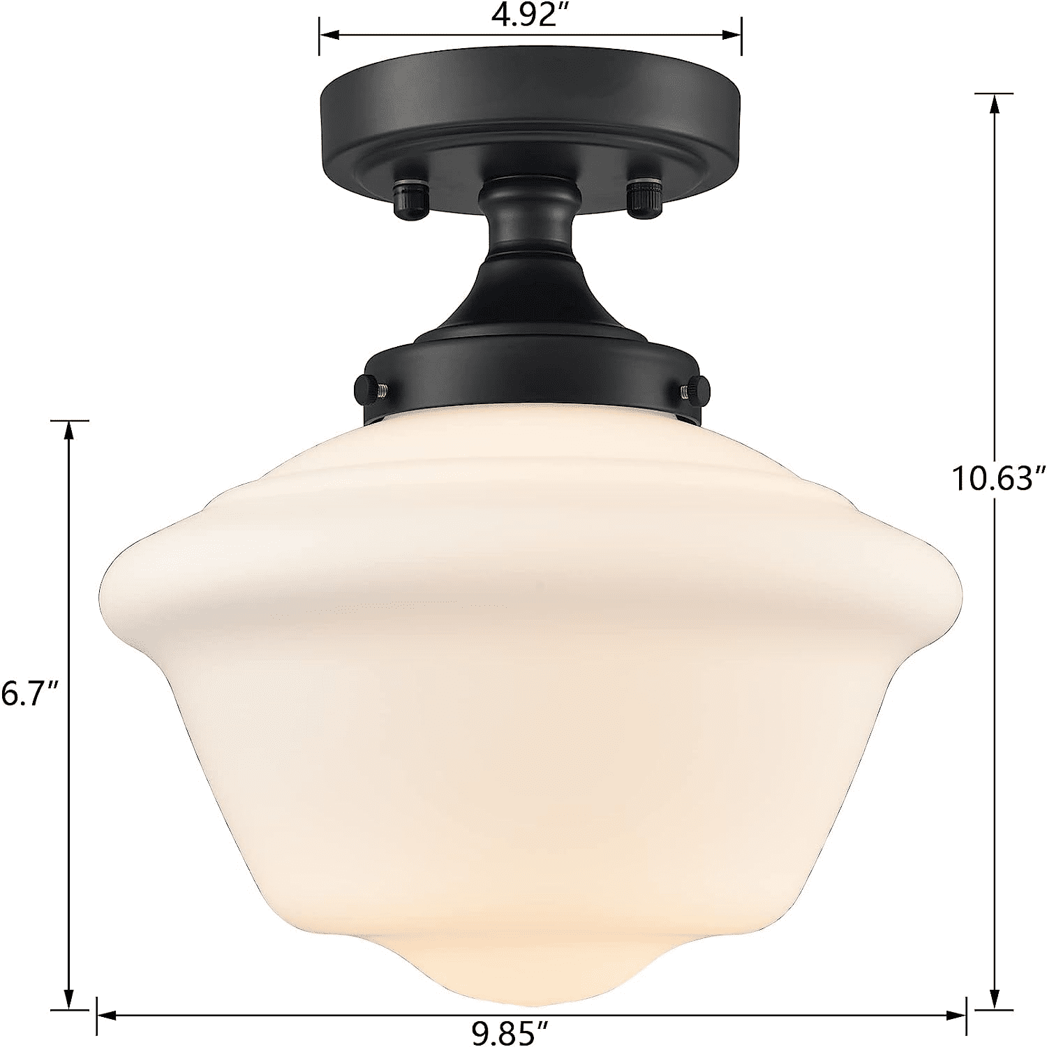 Modern Black Semi Flush Mount Ceiling Light Schoolhouse Light Fixture Milk Glass