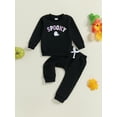 thumbnail image 2 of FEORJGP Little Boys Halloween Track Suit Sets 0 6M 12M 18M 2T 3T Toddler Baby Long Sleeve Sweatshirts Letter Ghost Embroidery Pullovers Crew Neck Topsute Casual Comfy Clothes for Spring Fall, 2 of 8