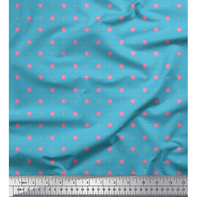 Soimoi Moss Georgette Fabric Floral & Check Print Fabric by Yard 42 Inch Wide