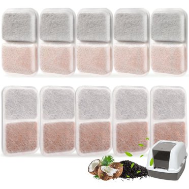 Pack of 10 filter replacements suitable for large, regular, or Catit Smartsift litter boxes. Dual-action air purifier pads absorb and neutralize odors from the litter box.