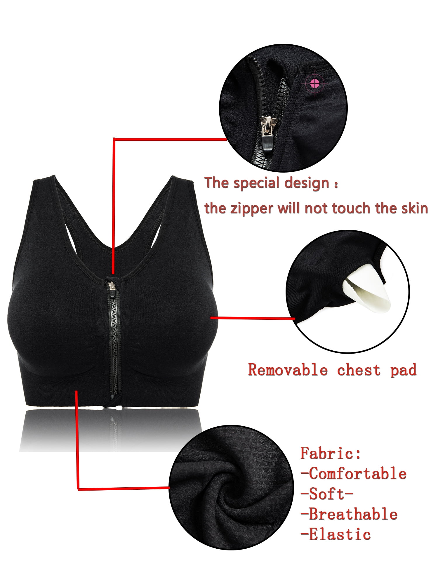 FANNYC Women's Front Zipper Closure Sports Bra Padded