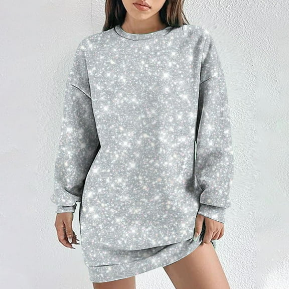 WJHWSX Womens Dresses,Dresses for Women,Womens Fall Dresses,Long Sleeve,Crew Neck,Breathable,Printed,XL(US:10)