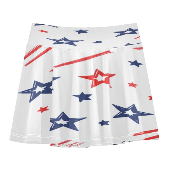 Girls' Skorts Elastic Waist Skorts with Inner Shorts Athletic Workout Shorts Skirts Pattern of Stars and Stripes Small