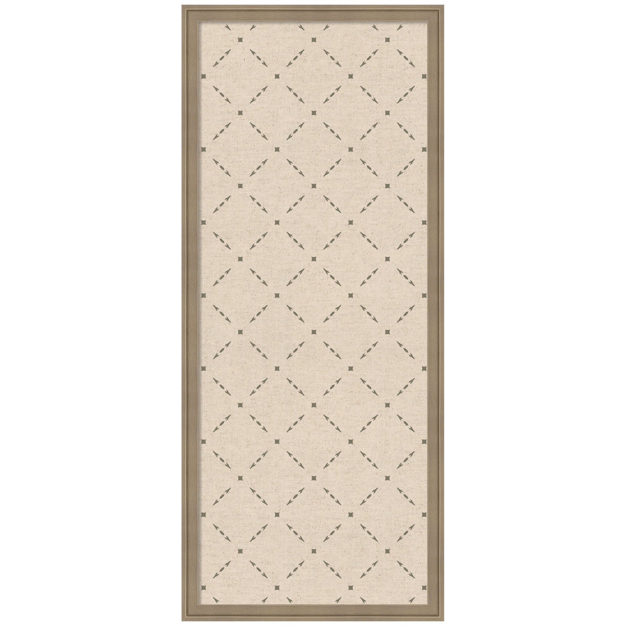 Kate and Laurel Framed Fabric Pinboard 18 x 42, Green Lattice Pattern Printed Linen Classic Bulletin Board for Use as a Vision Board or Wall Organization, Florence Light Brown Frame