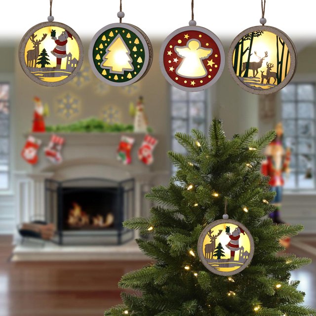 Xihbxyly Oferta Relampago Cabaña Navideña de Madera, Adornos Navideños Colgantes, Decoración Navideña Colgante para Árbol de Navidad Iluminado