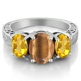 thumbnail image 2 of Gem Stone King 3.00 Ct Oval Brown Tiger Eye Yellow Citrine 925 Sterling Silver Ring (Size 7), 2 of 3