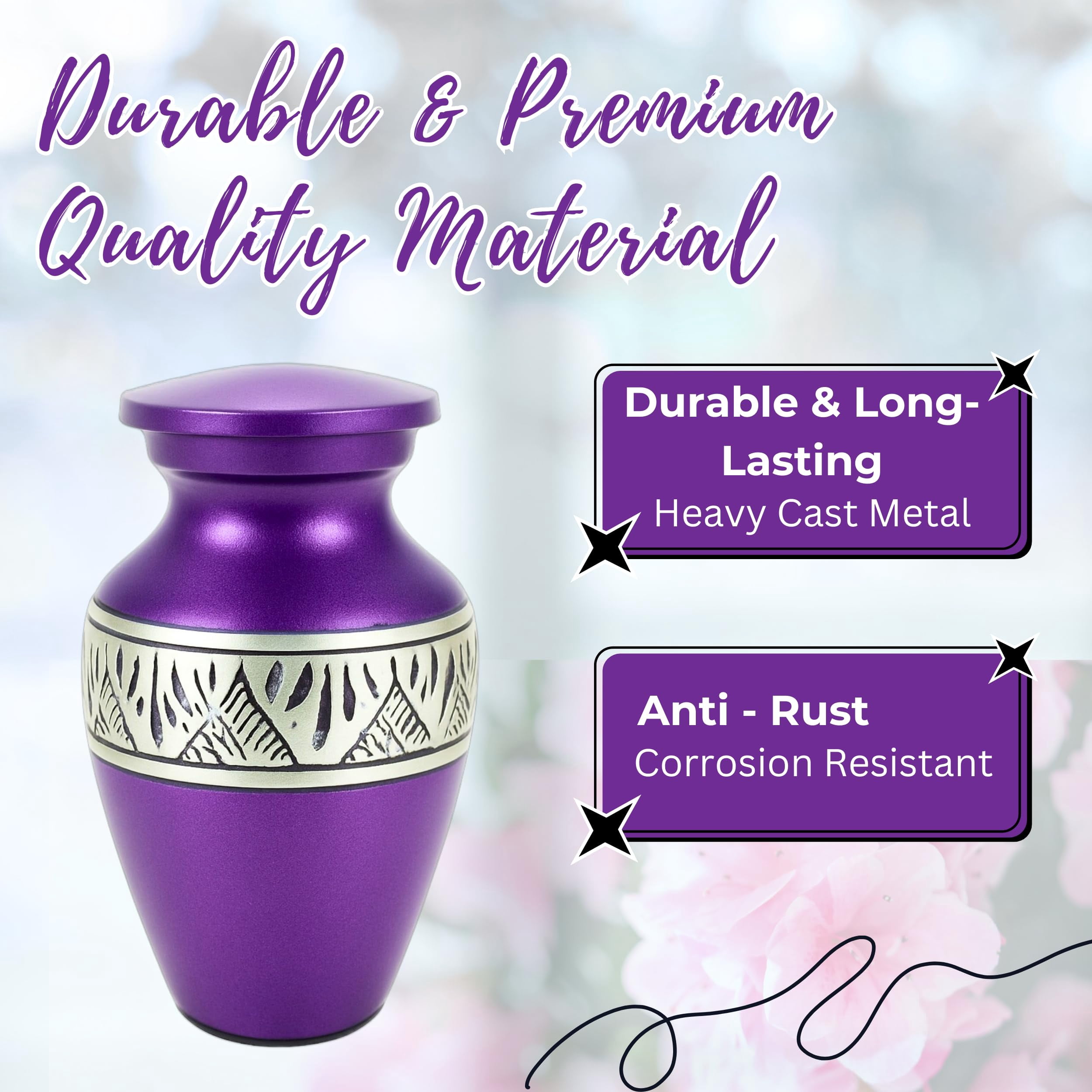 Nova Niche Small Purple Aluminium Cremation Urns for Human Ashes – Mini Memorial Keepsake Set of 4 with Velvet Case