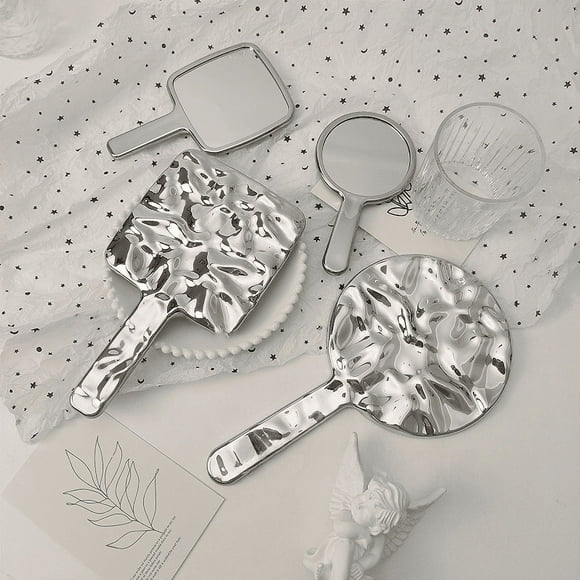 Espejo de mango redondo Espejo cosmético Espejo de una sola cara Espejo portátil de mano