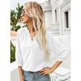 thumbnail image 6 of LOMON Women's 3/4 Sleeve V Neck Button Up Pleated Back Blouses Dot Blouse Tops Shirts, 6 of 7
