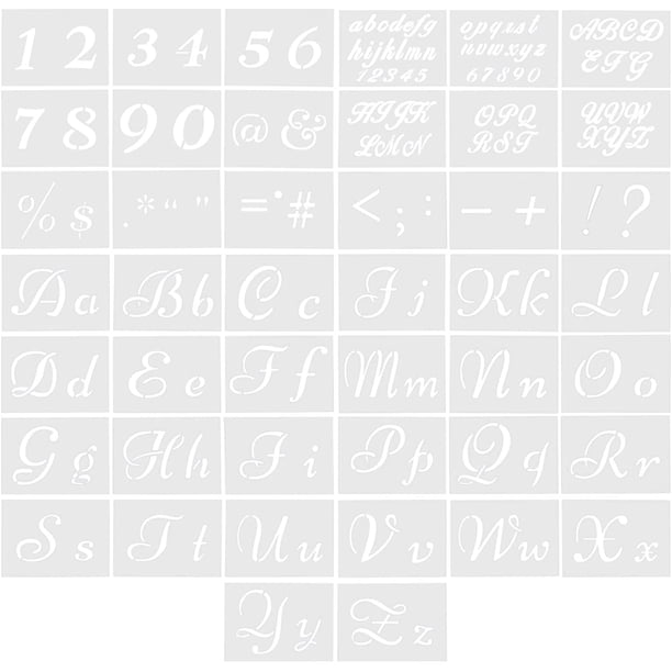 44 hojas de plantillas de letras y números, plantillas de alfabeto de plástico, plantillas de dibujo DIY con letreros