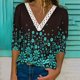 thumbnail image 2 of Camisetas elegantes con estampado de flores para mujer, camiseta de manga larga con cuello en V de empalme de encaje, Tops informales holgados de estilo dulce para mujer, Tops diarios de otoño 2022, 2 of 4