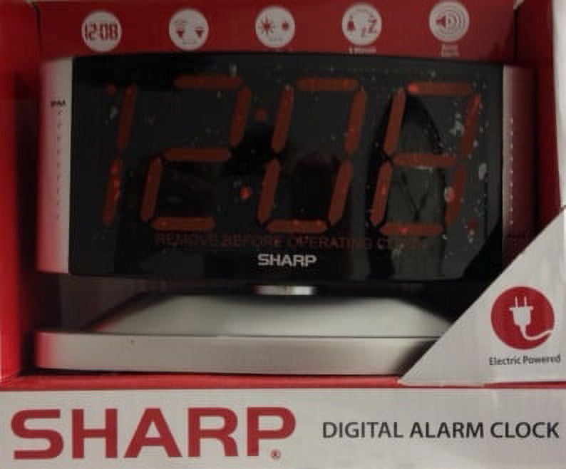 SHARP Digital Alarm Clock, Swivel Base, Black or Silver Case, Red LED Display
