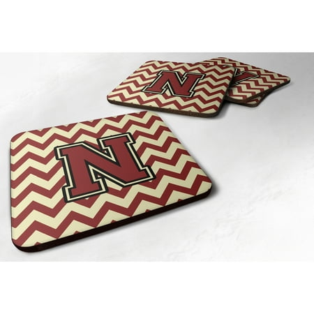 

Carolines Treasures CJ1061-NFC Letter N Chevron Maroon and Gold Foam Coaster Set of 4 3 1/2 x 3 1/2 multicolor