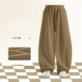 thumbnail image 5 of Ccpelsie Little/Big Girl's Barrel Leg Sweatpant Drawstring Elastic Waisted Wide Leg Pants Casual Cotton Trousers with Pockets for Kids(Coffee,14-15 Years), 5 of 5