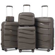5 Piece Luggage Set PP Hardside Spinner Luggage - (Expandable Carry-On Suitcase20")( 24" 28")-Brown