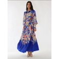 thumbnail image 2 of Printed Long Sleeve Maxi Dress with Belt, 2 of 7