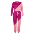 thumbnail image 4 of CHOK Womens Sport Set Long Sleeve Patchwork Color with Loose Cozy Petite Sweatpant Trendy Fall Winter Suits (X-Large  Pink), 4 of 5