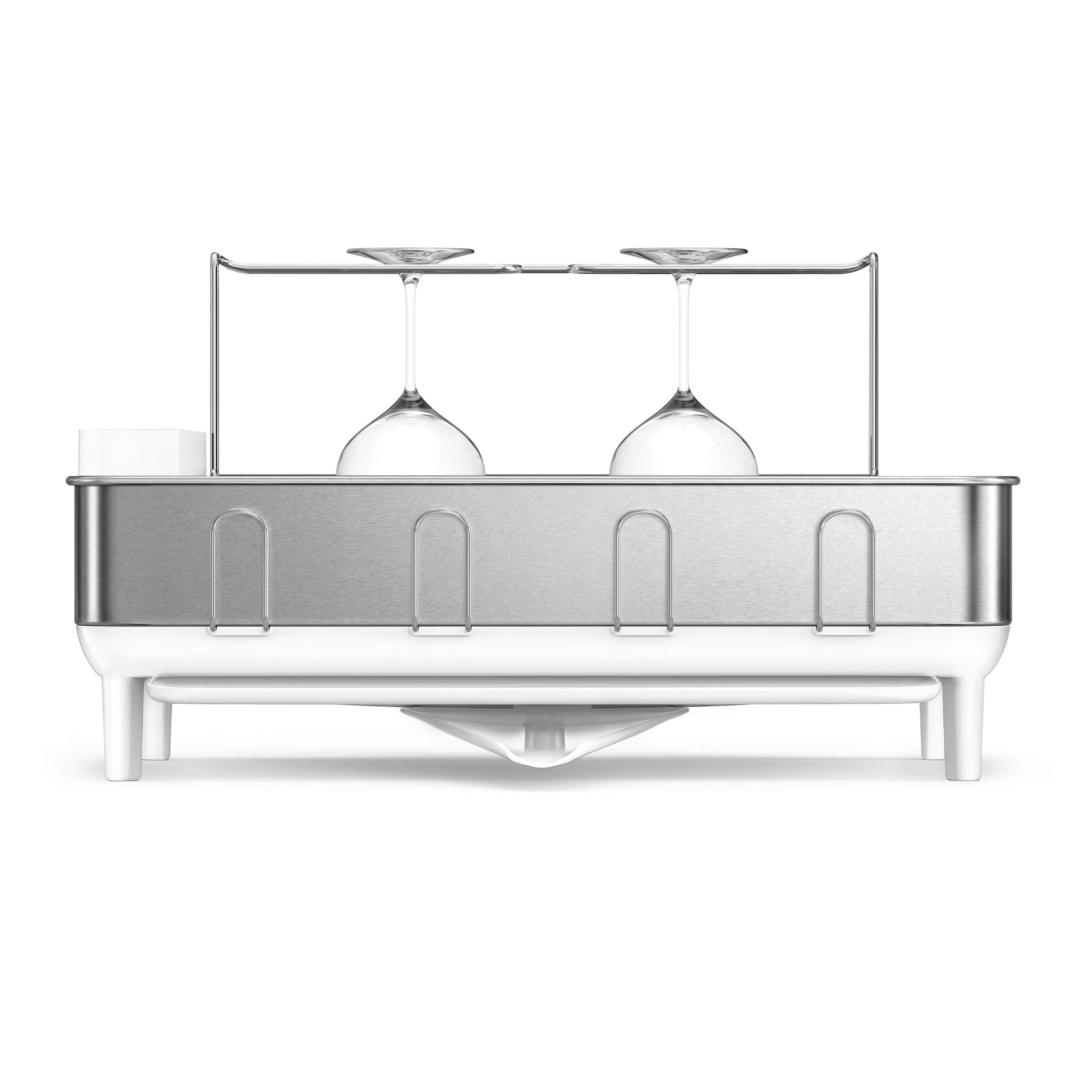  simplehuman Kitchen Dish Drying Rack With Swivel Spout,  Fingerprint-Proof Stainless Steel Frame, White Plastic, 2022 Model