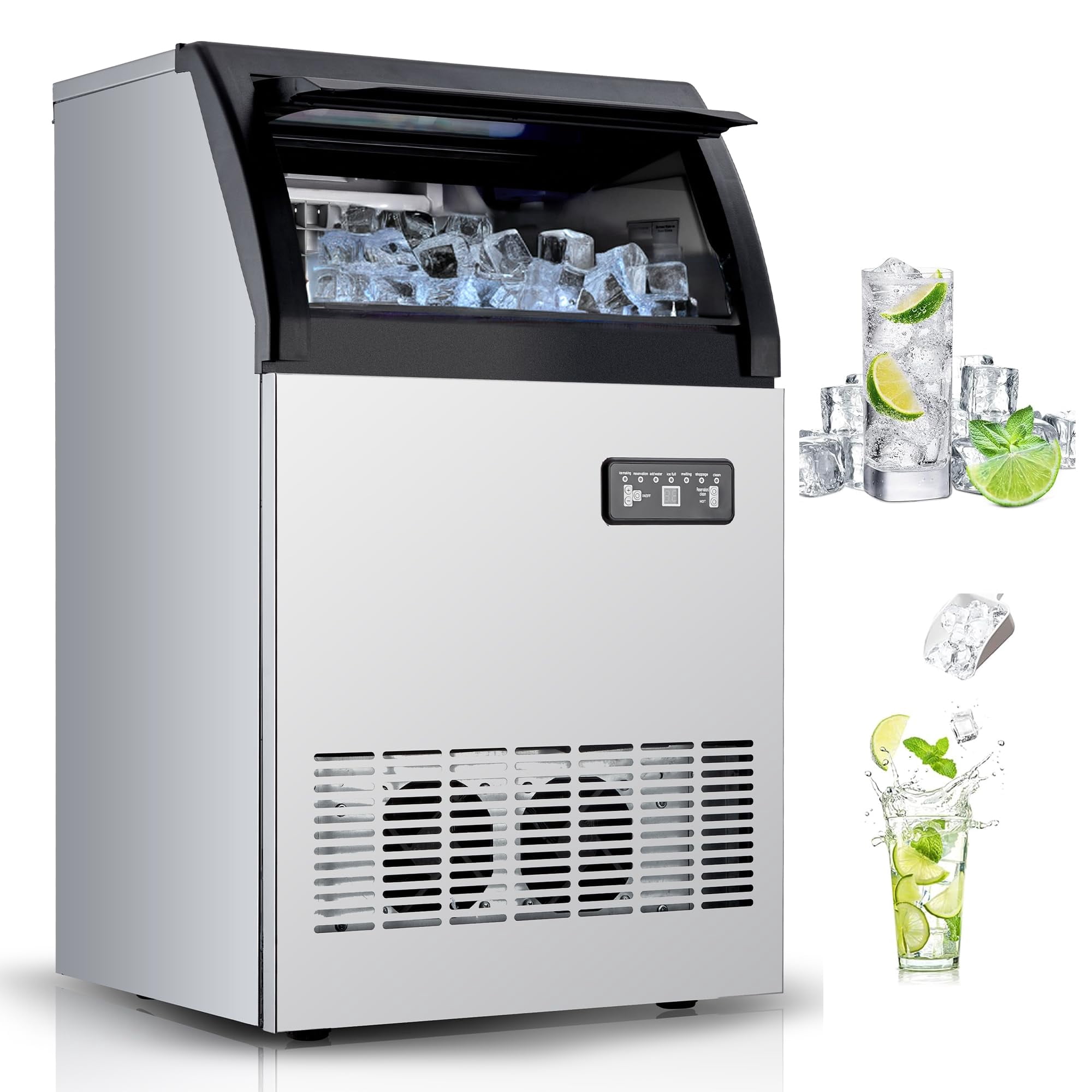 Commercial Stainless Steel Under Counter Ice Maker Machine with Digital Display, Large Capacity Bin, Suitable for Bar, Restaurant, Office, and Home Use