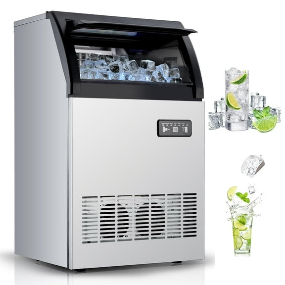 Commercial Stainless Steel Under Counter Ice Maker with LED Digital Display and Dual Water Inlet Modes, Ideal for Bars, Cafes, Homes, and Businesses