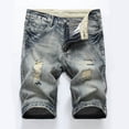 thumbnail image 1 of cllios Mens Denim Shorts Big and Tall, Men's Ripped Denim Trunks Stretchy Washed Jeans Trunks Cut-Off Classic Fit Biker Jeans Trunks, 1 of 6