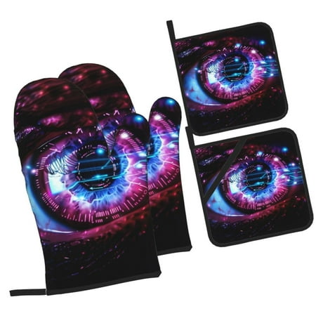 

Pofeuu v Print Oven Mitts and Pot Holders 4 pcs Set High Heat Resistant 500 Degree Extra Thicken Long Kitchen Cotton Oven Glove for Cooking