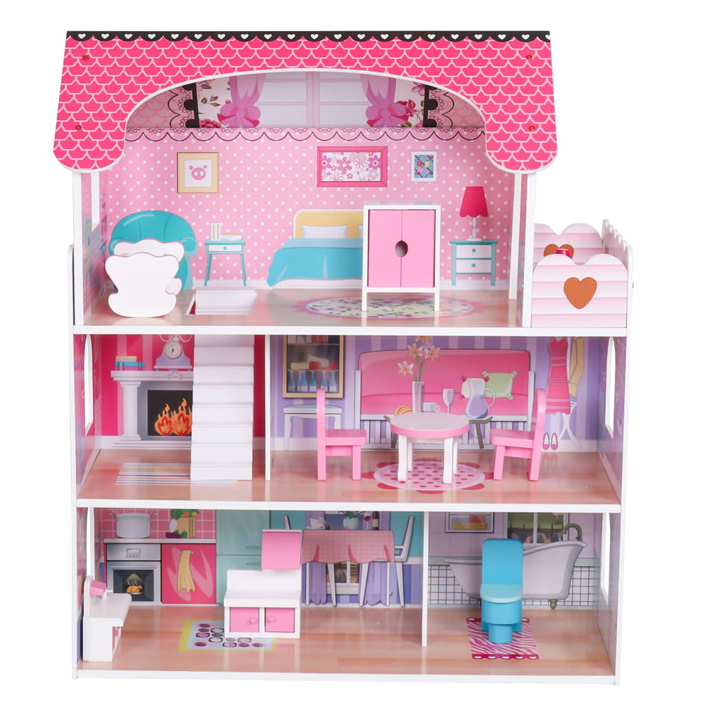 Details about   FOLDING DOLLHOUSE TOY PLAY SET 20-Piece Miniature Furniture Car Dolls 