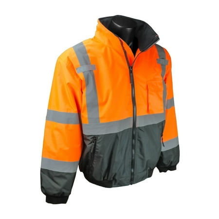 Fleece Bomber - SJ110B-3ZOS-4X Class 3 Two-In-One High Visibility Bomber Safety Jacket, 4X-Large, Hi-Viz Orange, Zip out removable fleece liner with lined sleeves By Radians