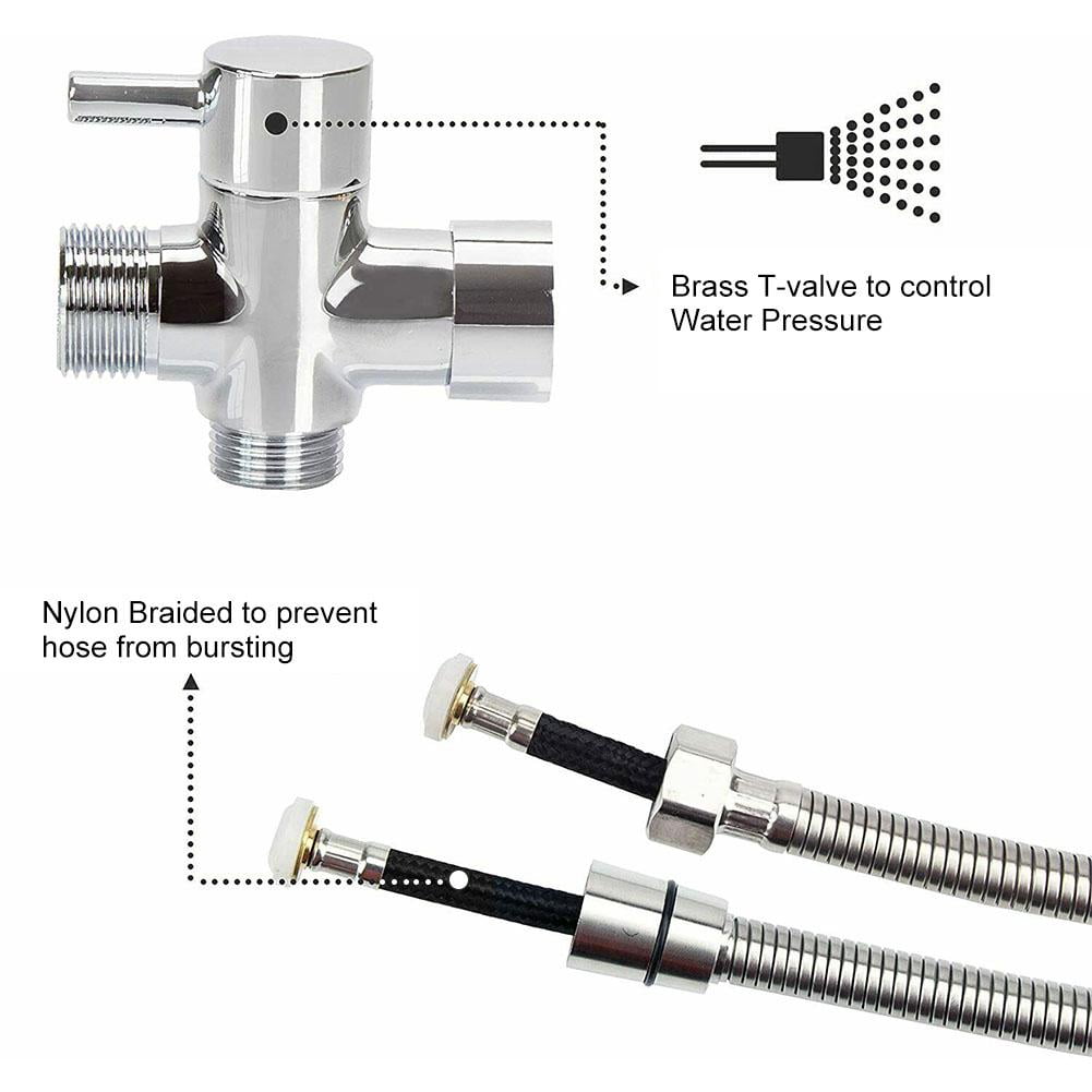 Sanheshun Hand Held Bidet Sprayer Stainless Douche Shattaf Shower Head Hose Kit Toilet Cleaner UNS7/8