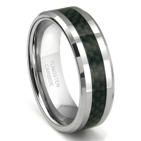 Tungsten Carbide Black Carbon Fiber Wedding Band Ring Sz 8 0 Tungsten Carbide Black Carbon Fiber Wedding Band Ring Sz 8 0