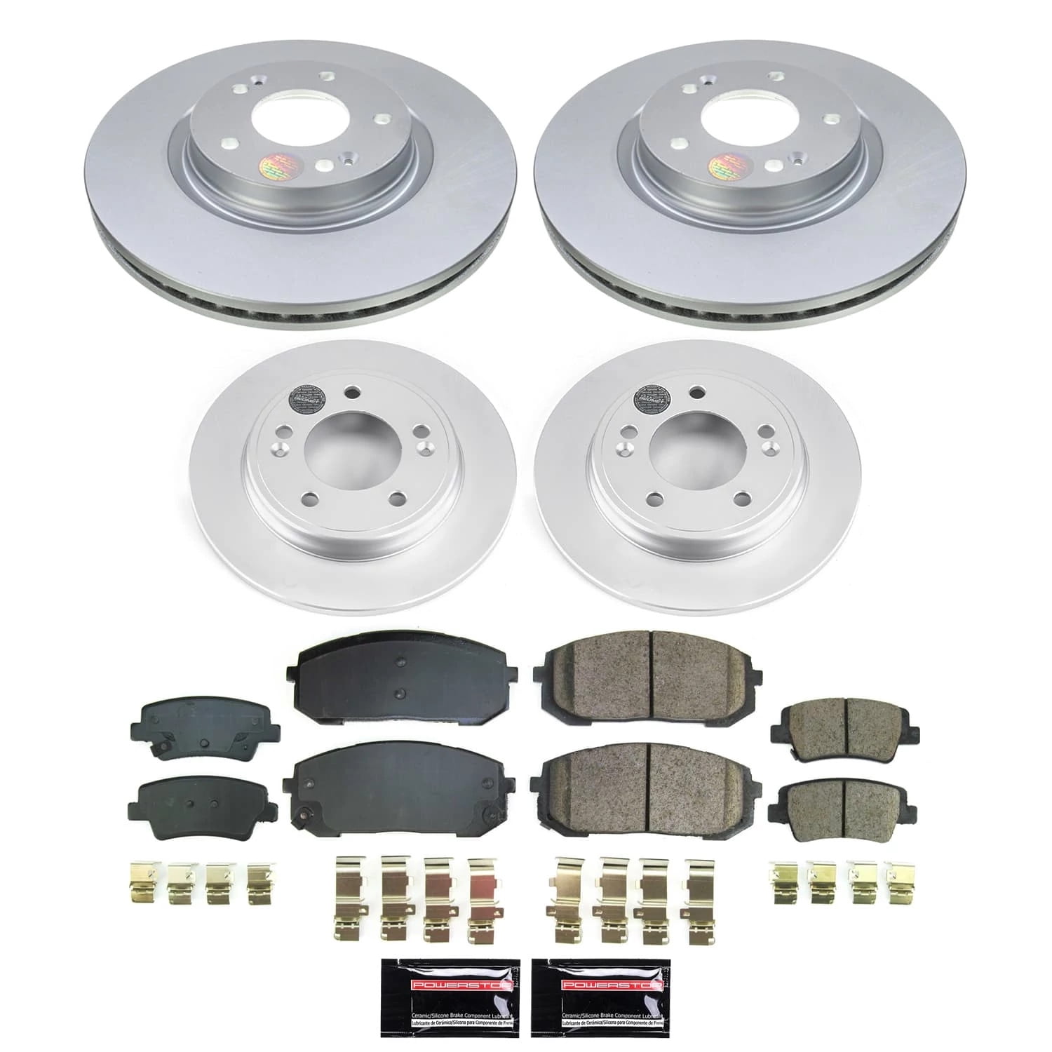 PowerStop Front and Rear Geomet Coated Brake Rotor and Pad Kit Fits: HYUNDAI Select Models CRK9170