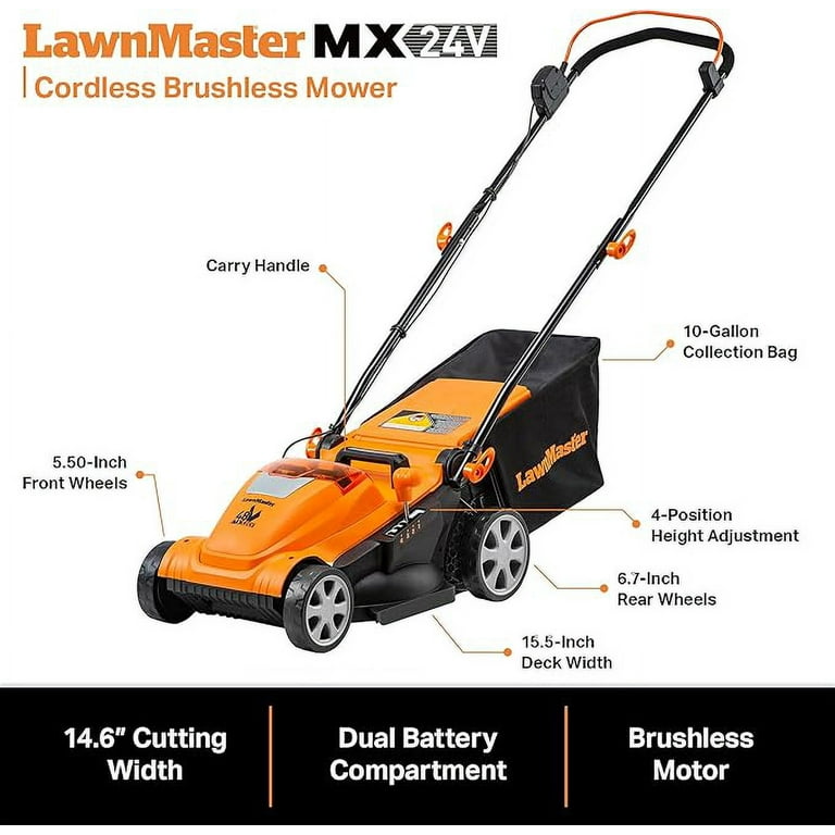 LawnMaster 15-inch Brushless Cordless Mower with 2X24V MAX