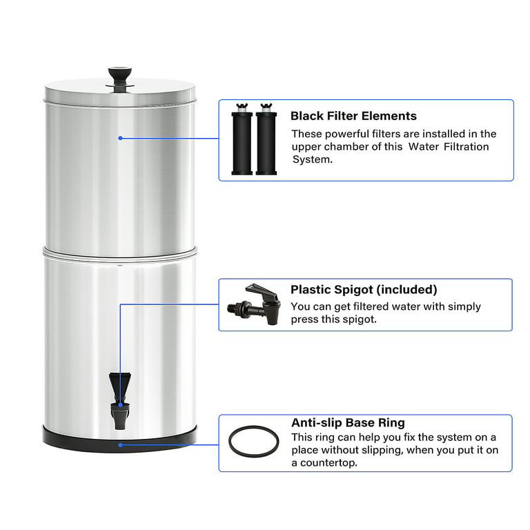 Stainless Steel Gravity Countertop Water Filtration System - 2 Sizes  Available using Nano Technology 