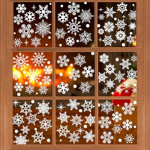 155 Pieces White Snowflake Window Clings for Glass Windows Christmas Decorations Indoor - DIY Snowflakes Vinyl Clings Window Decal Stickers Winter Wonderland Holiday Xmas Ornaments Decorations