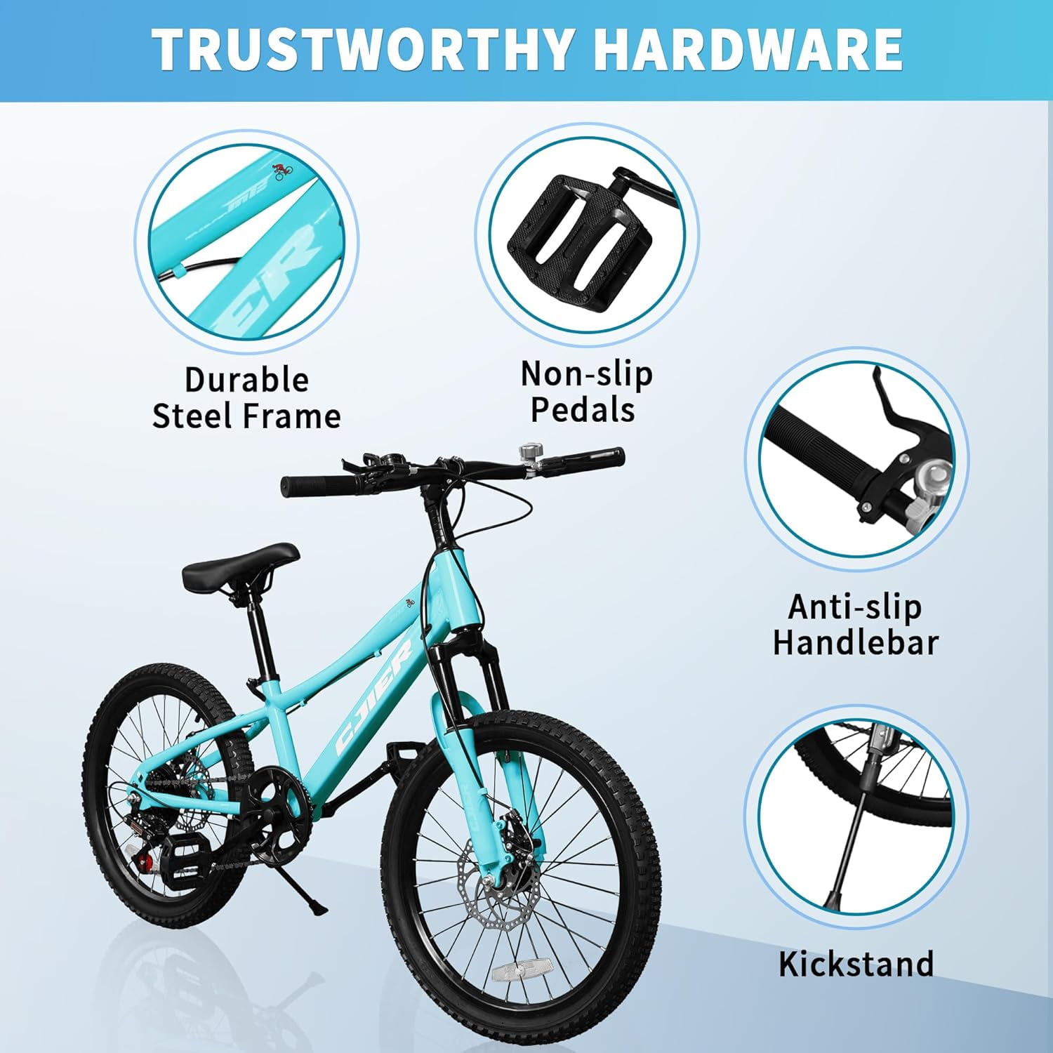 24 Inch Mountain Bike for Kids, Akaber Bicycles for Boys Girls 6-14 Years, 7 Speed Gears, Suspension Fork, Dual Disc Brakes, Anti-Slip Tires