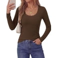 thumbnail image 4 of PRETTYGARDEN Womens Long Sleeve Tops Casual Fall Fashion Lace Square Neck Fitted Ribbed Knit Tee Shirts Winter Clothing, 4 of 8