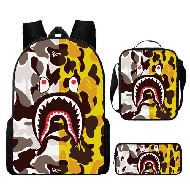 Camouflage Color Matching Shark Student Schoolbag Digital Printing Large Capacity Cartoon Anime Backpack