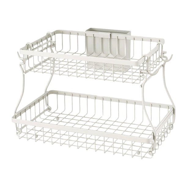 Cesta de almacenamiento para encimera, 2 cestas de frutas, desmontable, multiusos, resistente, para pan y refrigerios. Blanco