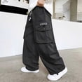 thumbnail image 2 of Mwjwdo Big Kids Boys Solid Functional Cargo Pants, Elastic Waist with Pockets, Comfortable Sports Casual Long Trousers Black 12 Years, 2 of 9