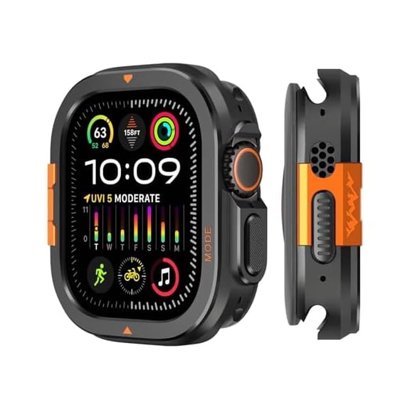 2 in-1 Metal Cover Compatible with Apple Watch Ultra 3/2/1 Case 49mm, Rugged Bumper with Back Protector for iWatch Ultra 49mm, Black
