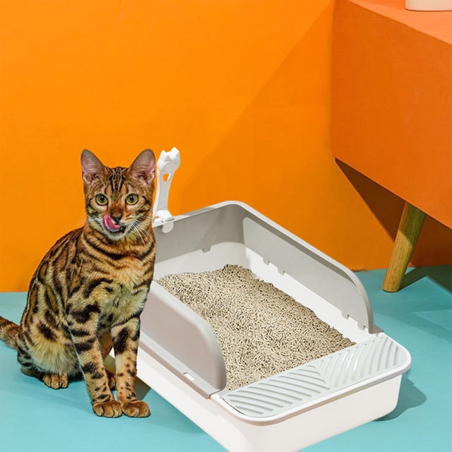 QTOCIO Semi Enclosed High Bar Cats Litter Box With Splashs Proof Designs And Removable Cover Extra Large Space Suitable For Adult Cats