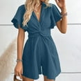thumbnail image 2 of GILIGEGE Womens Summer Short Sleeve Romper Casual Loose Decorative V Neck Dressy Shorts Jumper Jumpsuit 2025 Summer Rompers for V Neck Jumpsuits High Waist with Belt Knot Beach Vacation Outfits, 2 of 7