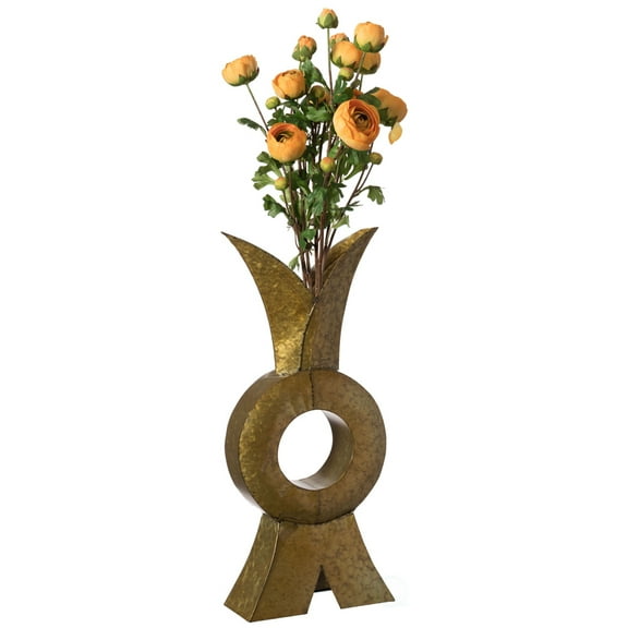 Unique Style Galvanized Gold Metal Design Large Floor Vase for Entryway, Living Room or Dining Room