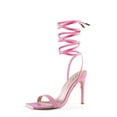 thumbnail image 2 of Zhabtuc Women Lace up Heels Sandals Sexy Strappy Stiletto Square Toe Open Toe Heels Sandals Party Prom Shoes Pink Size 11, 2 of 6